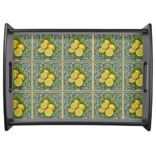 Lemon Amalfi Blue Mediterranean Art Nouveau Serving Tray