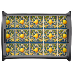 Lemon Amalfi Blue Mediterranean Art Nouveau Serving Tray