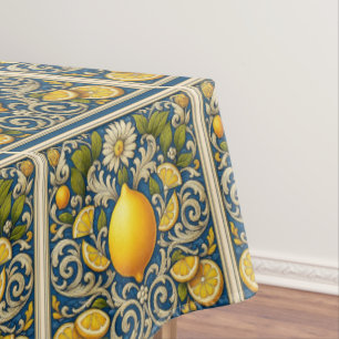 Lemon Amalfi Blue Mediterranean Art Nouveau Tablecloth