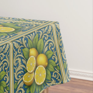 Lemon Amalfi Blue Mediterranean Art Nouveau Tablecloth
