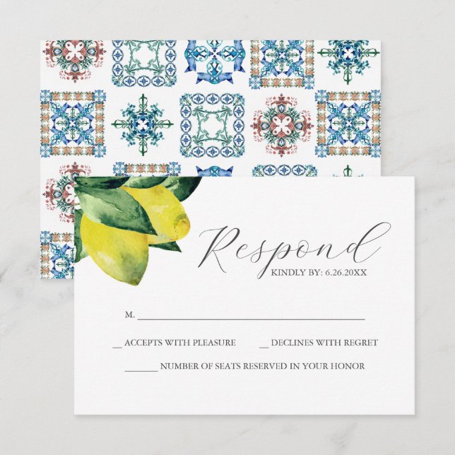 Lemon Amalfi Tile Bridal Shower RSVP Card (Front/Back)