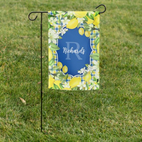 Lemon and Blue Citrus Floral Garden Flag