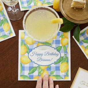 Lemon and Blue Gingham Birthday Napkins
