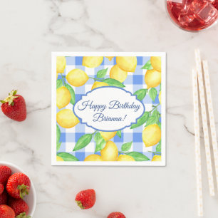 Lemon and Blue Gingham Birthday Napkins