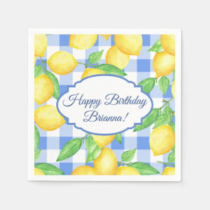 Lemon and Blue Gingham Birthday Napkins