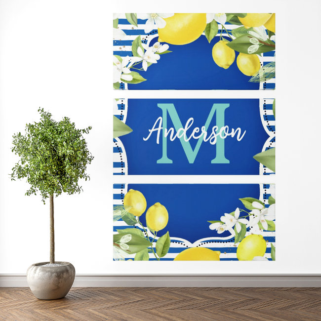 Lemon and Blue Spring Monogram Canvas Print