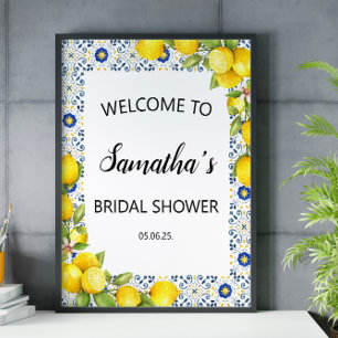 Lemon and Blue Tiles Bridal Shower Welcome Sign
