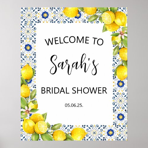 Lemon and Blue Tiles Bridal Shower Welcome Sign