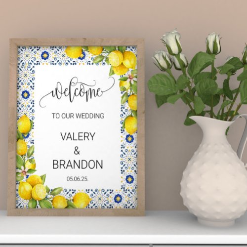 Lemon and Blue Tiles Wedding Welcome Sign