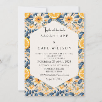 Lemon And Blush Pink Fancy Floral Wedding Invitation