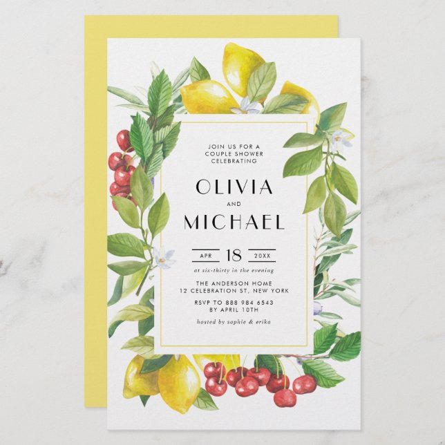 Lemon and Cranberry Botanical Couples Shower (Front/Back)