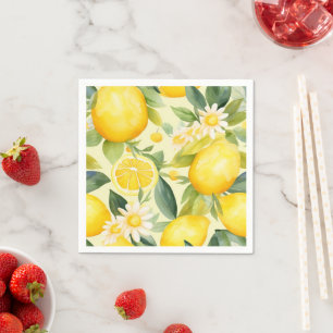 Lemon and Daisy Watercolor Pattern Napkins