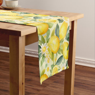Lemon and Daisy Watercolor Pattern Short Table Runner
