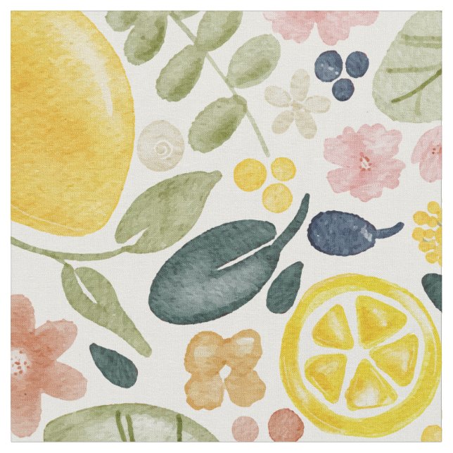 Lemon and floral botanical fabric (Close Up)