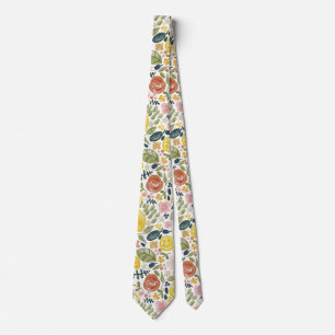 Lemon and floral botanical neck tie
