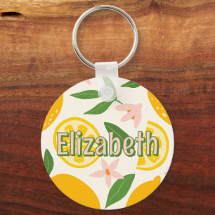 Lemon and Flower Girl Personalized School Bag Tag Keychain