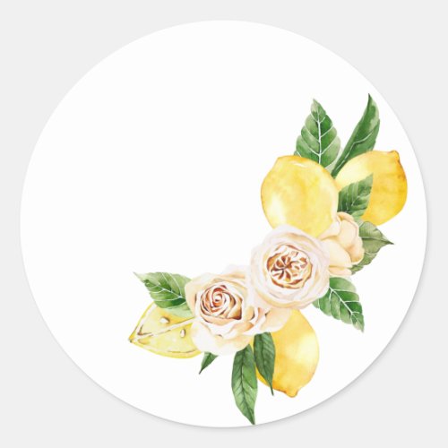 Lemon and flowers set in watercolor classic round sticker