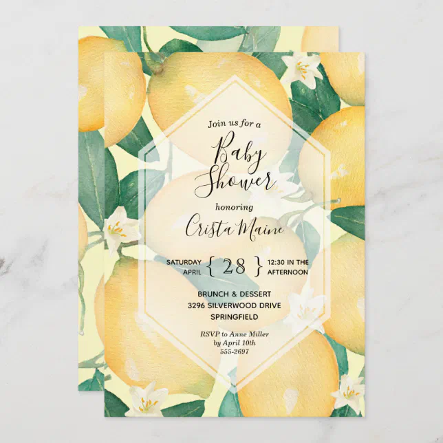 Lemon and Greenery Baby Shower Invitations | Zazzle