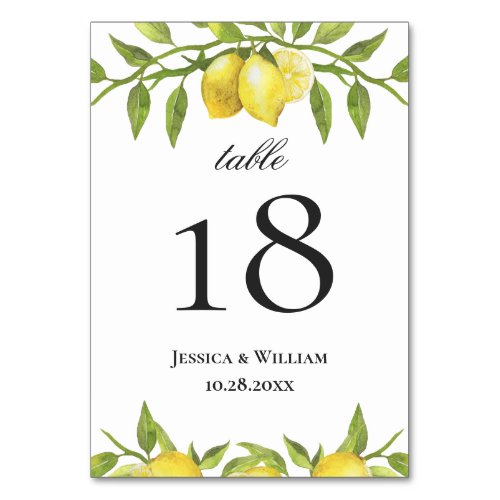 Lemon and Greenery Stylish Wedding Table Number