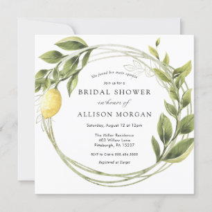 Lemon and Greenery Wreath Bridal Shower Invitation