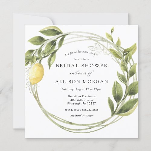 Lemon and Greenery Wreath Bridal Shower Invitation