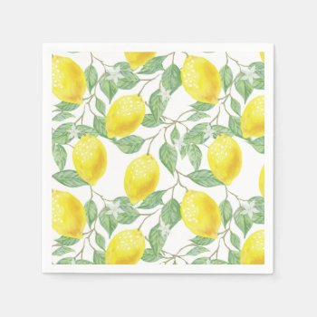Lemon And Leaf Pattern Main Squeeze Bridal Shower Napkins by csinvitations at Zazzle