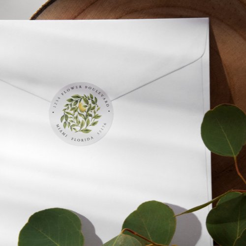 Lemon and Leaves   Chic  Botanical Return address Classic Round Sticker