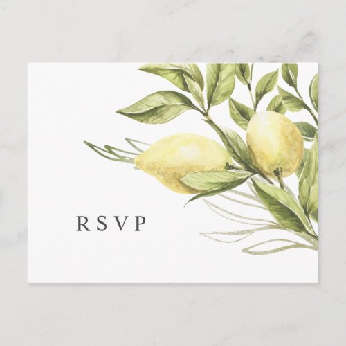 Lemon and leaves chic Wedding RSVP Postcard