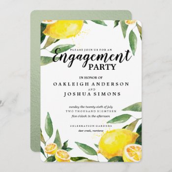 Lemon And Leaves Engagement Party Invitation by antiquechandelier at Zazzle