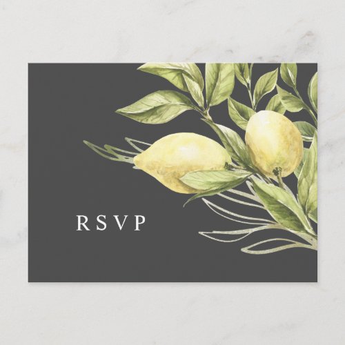 Lemon and leaves Gray Wedding RSVP Postcard