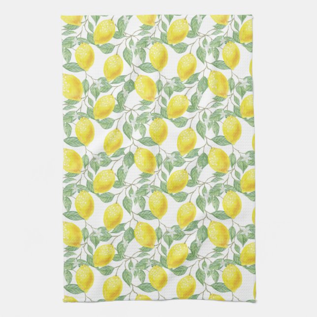 Lemon and Leaves Pattern Kitchen Towel (Vertical)