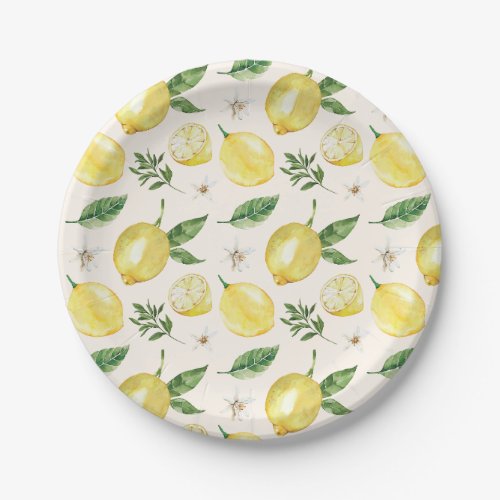 Lemon and Leaves Pattern Paper Plates