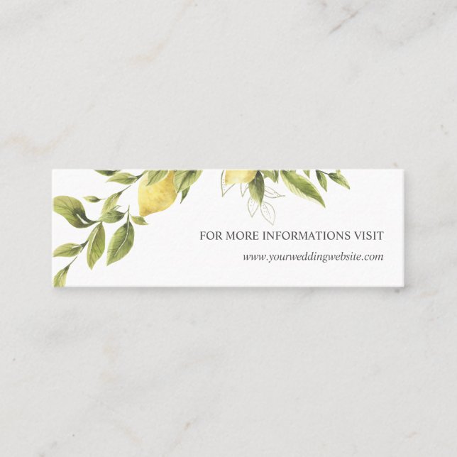 Lemon and leaves Pattern Wedding Website Mini Business Card (Front)