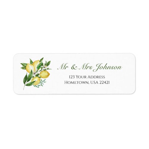 Lemon and Leaves Watercolor Floral Label