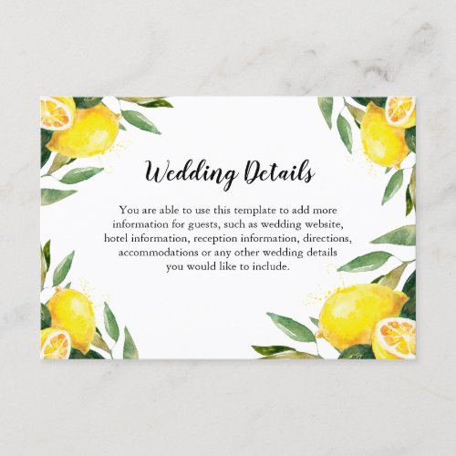 Lemon and Leaves Wedding Details Info Enclosure