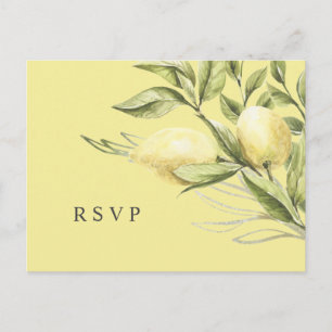 Lemon and leaves Yellow Wedding RSVP Postcard