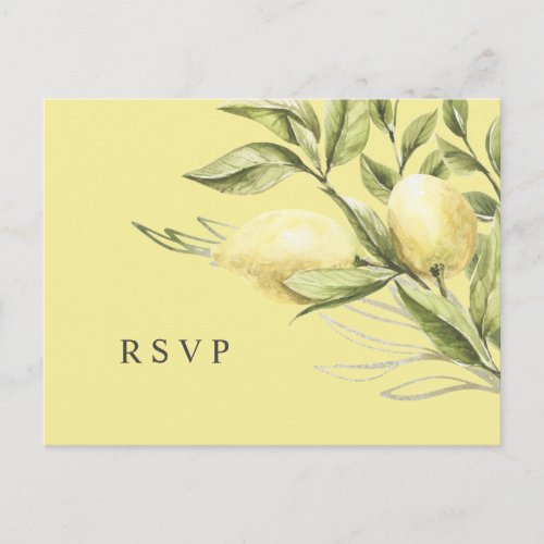 Lemon and leaves Yellow Wedding RSVP Postcard