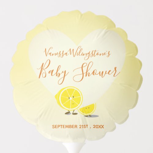 Lemon and Lemon Slice Baby Shower Heart Yellow Balloon