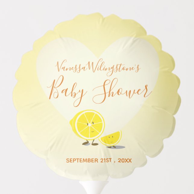 Lemon and Lemon Slice Baby Shower Heart Yellow Balloon (Back)