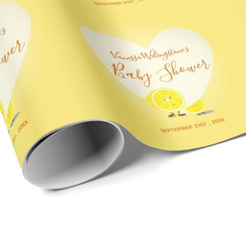 Lemon and Lemon Slice Baby Shower Heart Yellow Wrapping Paper