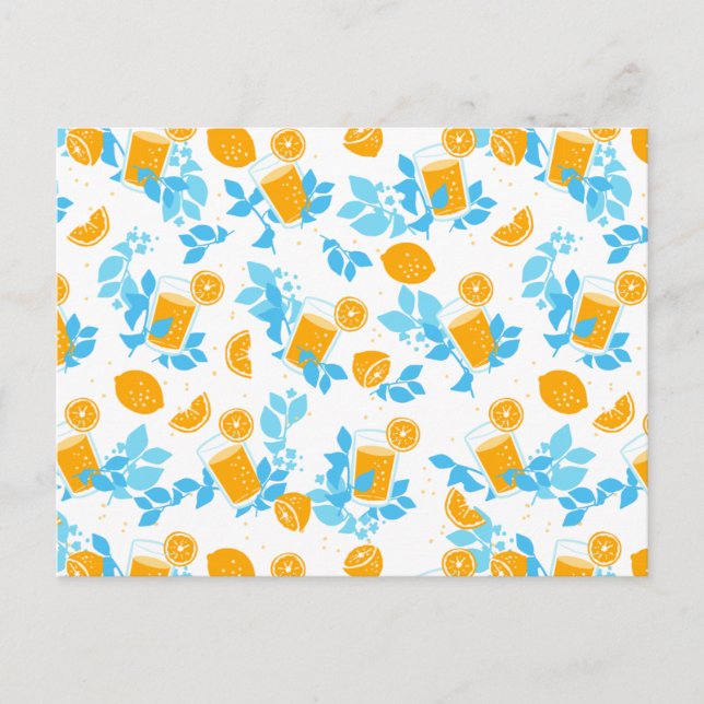 Lemon and Lemonade Blue Floral Pattern Postcard (Front)