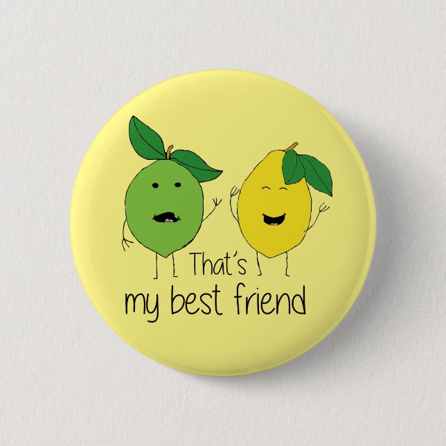 Lemon and Lime Best Friends BFF Lemon Art Besties Button (Front)