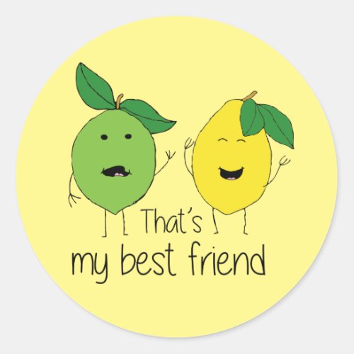 Lemon and Lime Best Friends BFF Lemon Art Besties Classic Round Sticker