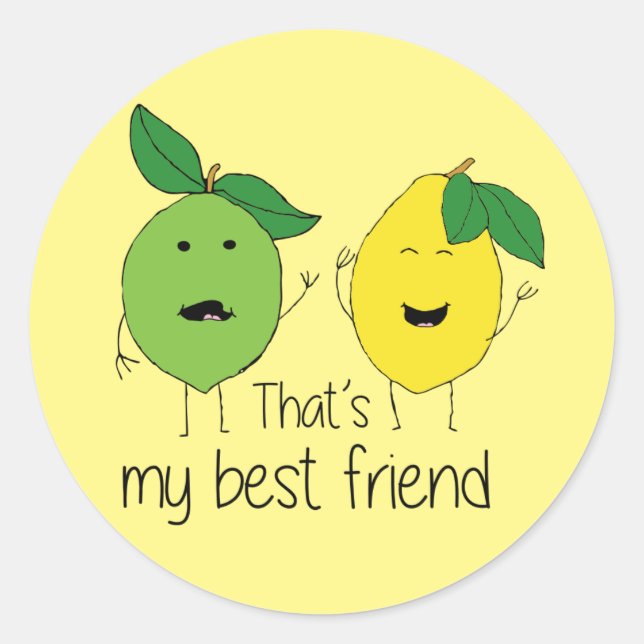 Lemon and Lime Best Friends BFF Lemon Art Besties Classic Round Sticker (Front)