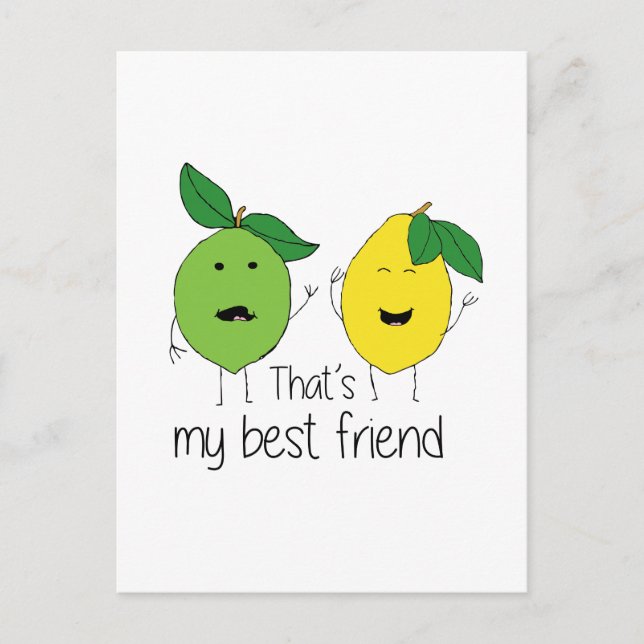 Lemon and Lime Best Friends BFF Lemon Art Besties Postcard (Front)