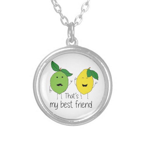 Lemon and Lime Best Friends BFF Lemon Art Besties Silver Plated Necklace