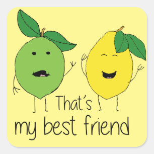 Lemon and Lime Best Friends BFF Lemon Art Besties Square Sticker