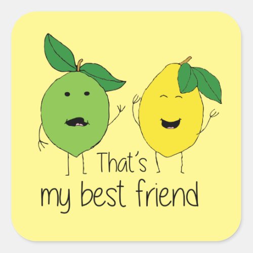 Lemon and Lime Best Friends BFF Lemon Art Besties Square Sticker