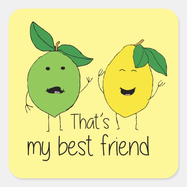Lemon and Lime Best Friends BFF Lemon Art Besties Square Sticker (Front)