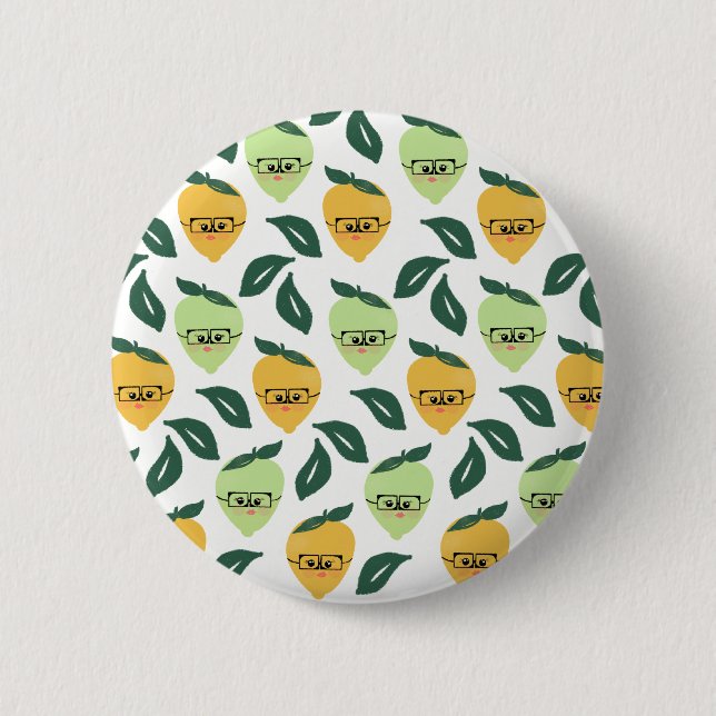 Lemon and Lime Citrus Cartoon Illustration Button (Front)